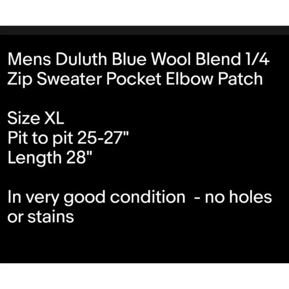Mens Duluth Blue Wool Blend 1/4 Zip Sweater Pocket Elbow Patch Sz XL - Picture 8 of 8